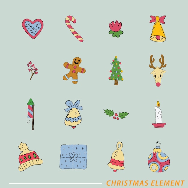 Vector decoración de elementos navidad 2023 estilo de dibujo a mano con fondo