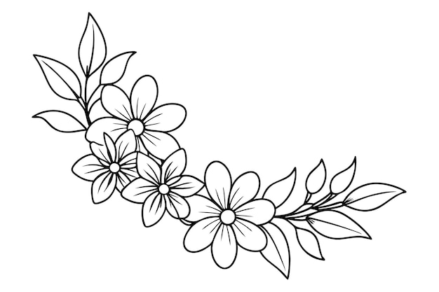 Decoración de esquinas flores diseño vectorial ilustración en blanco y negro