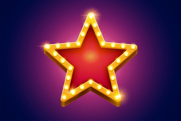 Decoración de estrella roja clara de marquesina retro con marco amarillo brillante estilo broadway