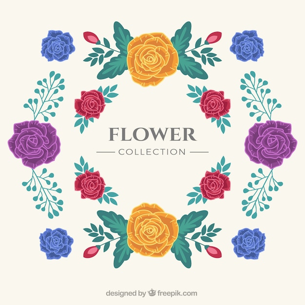 Vector decoración fantástica con flores en diferentes colores