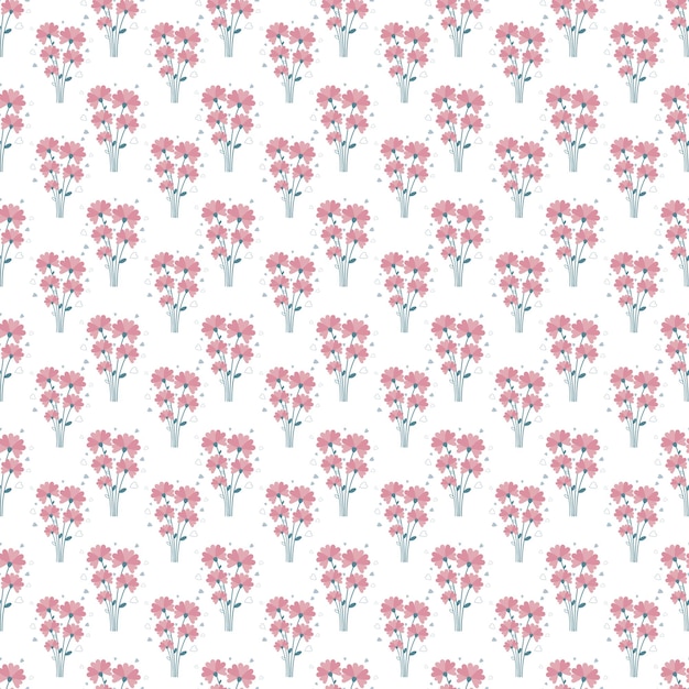 Decoración feliz con pequeñas flores y símbolos de corazón