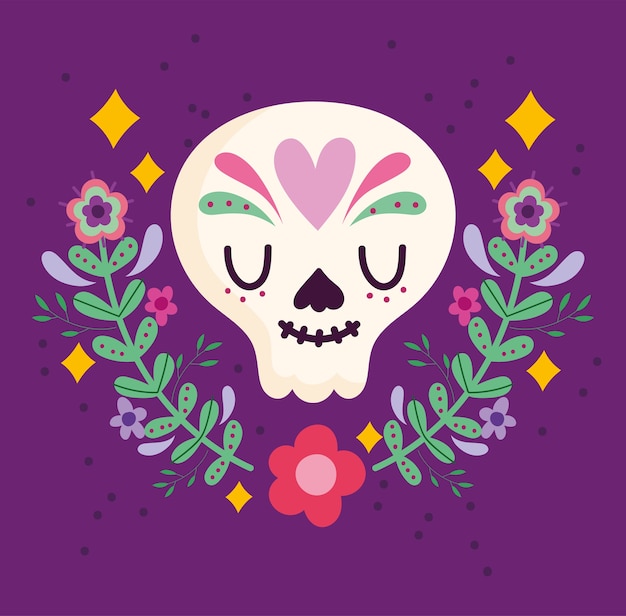 Decoración de flores de calavera de catrina mexicana, cultura de méxico