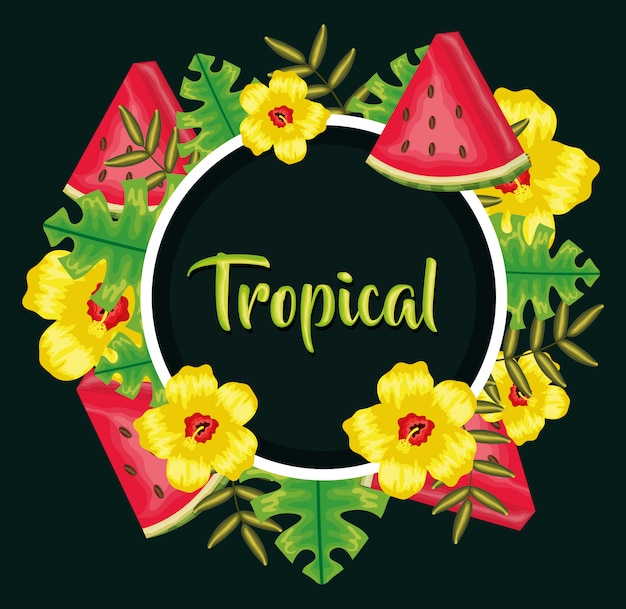 Vector decoración de flores y hojas de fruta de sandía fresca