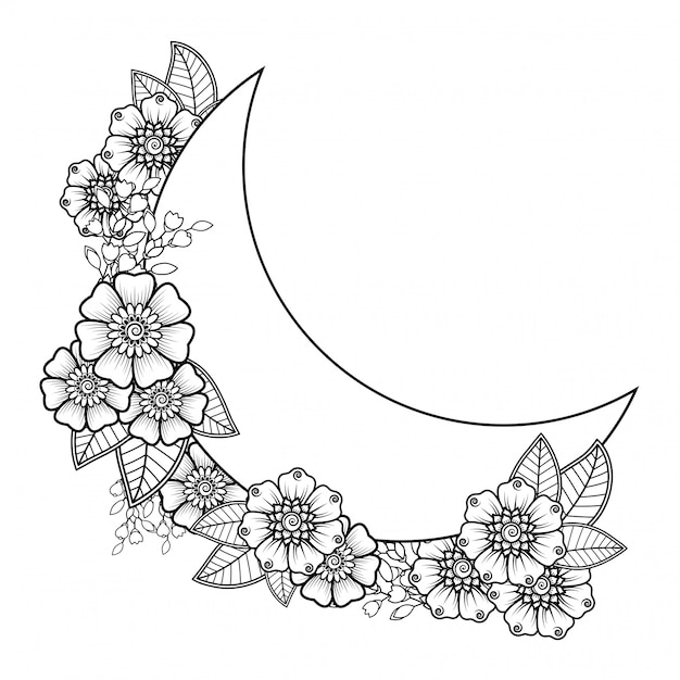 Decoración de flores mehndi en estilo étnico oriental, indio. adorno de doodle. contorno mano dibujar ilustración.