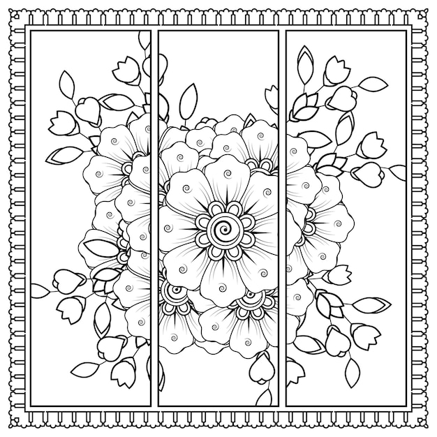 Decoración de flores mehndi en estilo étnico oriental. ornamento del doodle. página para colorear.