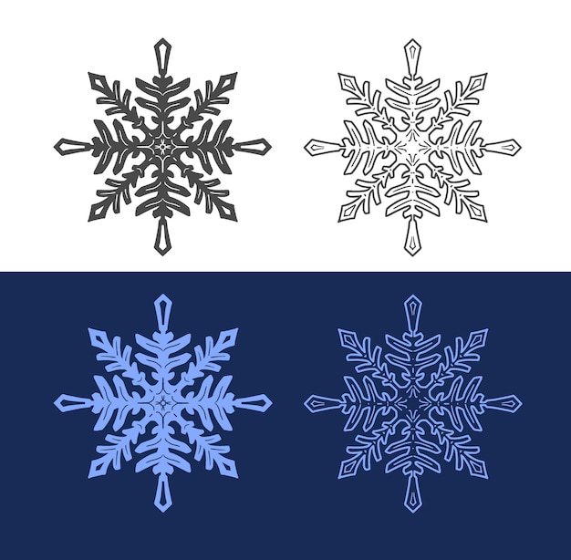 Decoración en forma de copo de nieve contorno de año nuevo dibujo vectorial monocromático