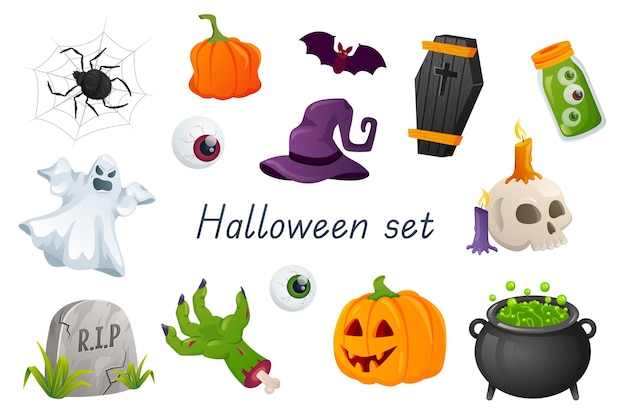 Vector decoración de halloween y símbolos 3d conjunto realista ilustración vectorial