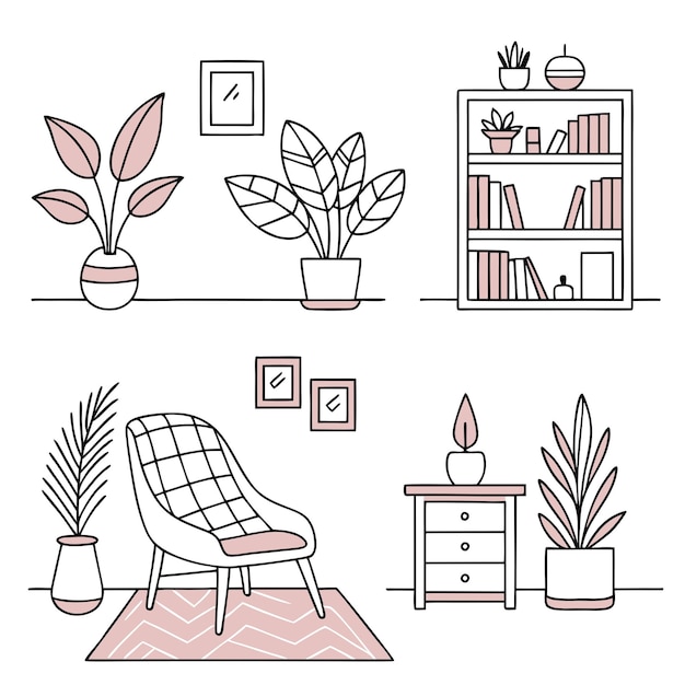 Decoración del hogar y elementos interiores Colección vectorial Diseños elegantes para espacios modernos y clásicos
