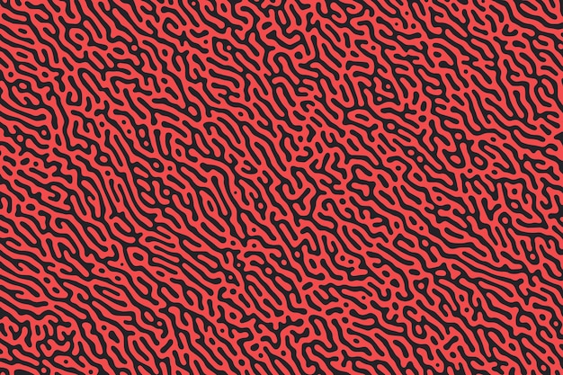 Decoración de inspiración retro con un laberinto orgánico de líneas y formas rojas redondeadas para un fondo a la moda