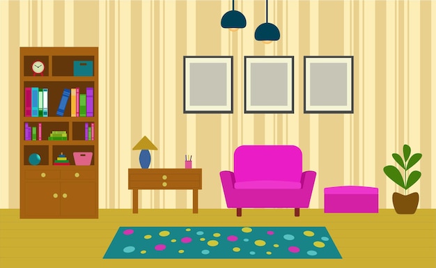 Vector decoración interior de dibujos animados