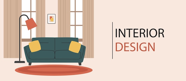 Decoración de interiores de bandera una plantilla con un espacio para el texto ilustración vectorial plana