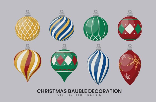 Decoración de joyas de Navidad Decoración de adornos Vector Set de ilustraciones