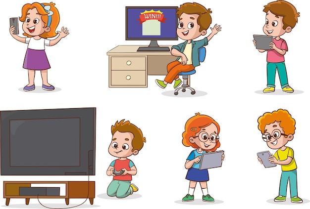Decoración de juegos para niños de computadora, teléfono, pantalla portátil, portátil, dispositivo de tableta digital vectorial