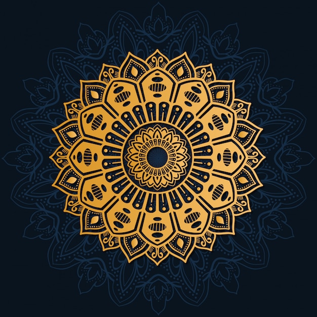 Vector decoración de lujo de flores de mandala con color dorado brillante.