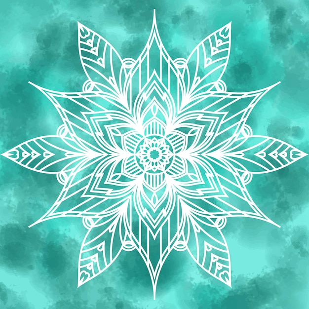 Vector decoración de mandala colorido con fondo de acuarela