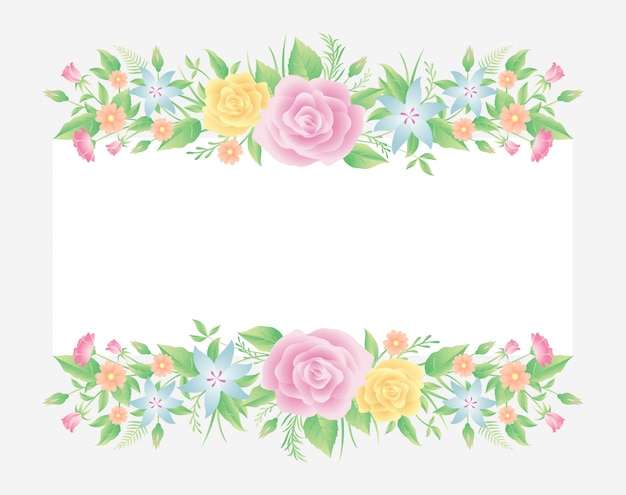 Vector decoración de marco floral. rosa flores con hojas