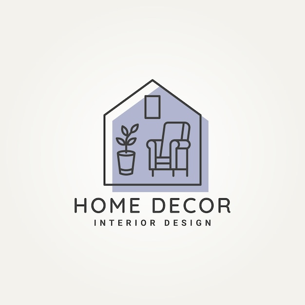 Decoración minimalista del hogar diseño interior arte de línea plantilla de logotipo diseño de ilustración vectorial