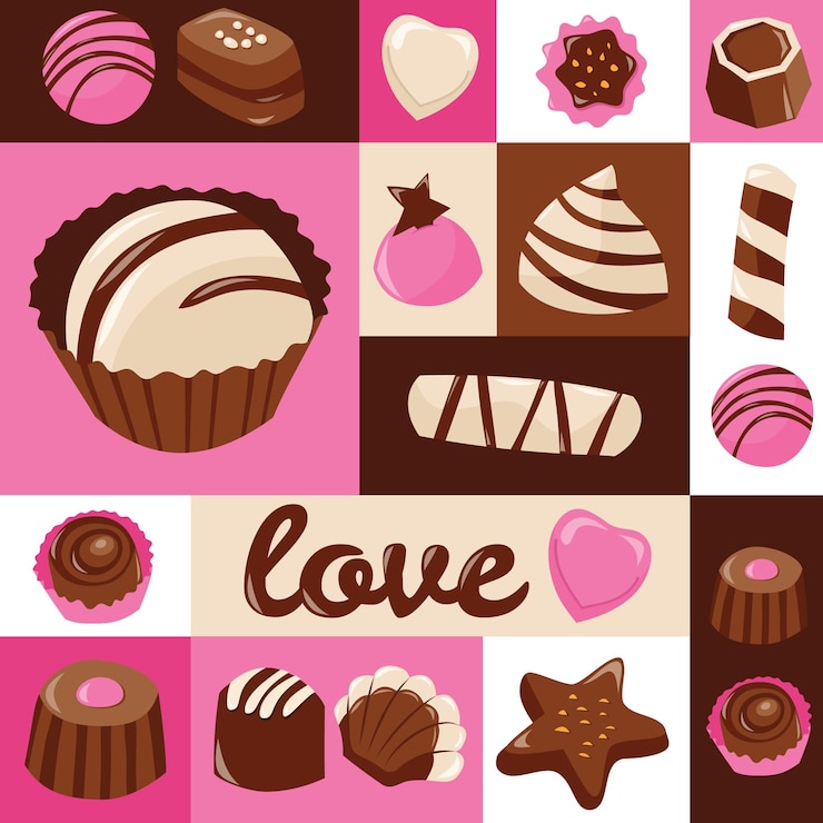 Vector decoración de mosaico de chocolate de san valentín dulce
