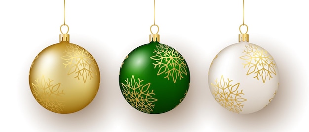 Decoración de Navidad y año nuevo Conjunto de bolas de adorno de rayas de vidrio blanco y verde dorado en cinta