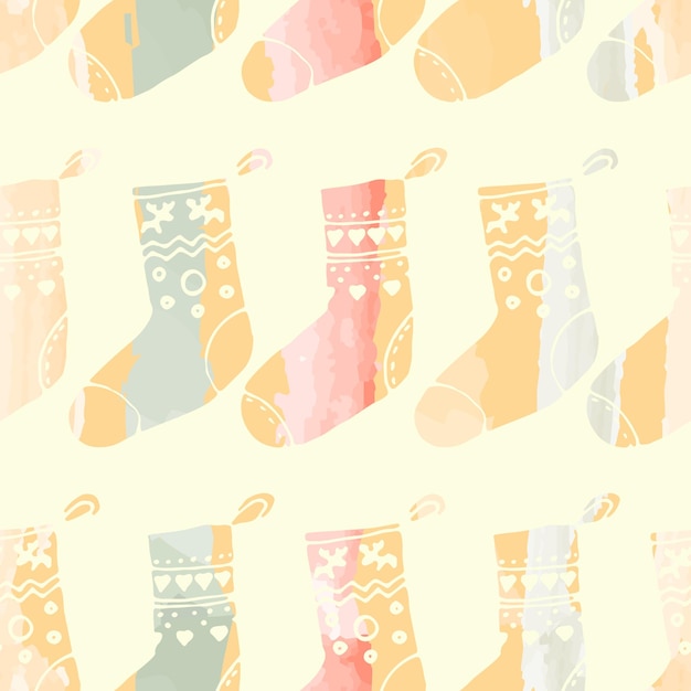 Decoración de Navidad patrón de colores sin fisuras calcetines decoración sobre un fondo de arco iris Uso para papel de regalo de fondo cubre telas tarjetas papelería Vector