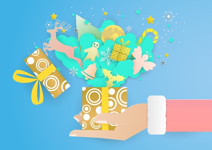 Vector decoración de navidad saltar desde caja de regalo.