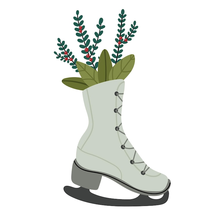 Vector decoración navideña casera con ramitas en patines