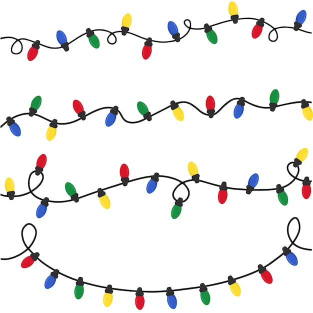 Decoración navideña Un juego de luces de cuerdas de colores Una bombilla está iluminada por una guirnalda Colorido Diseño plano