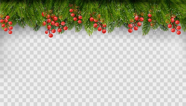 Decoración navideña con ramas de árbol sobre fondo transparente. Vector.