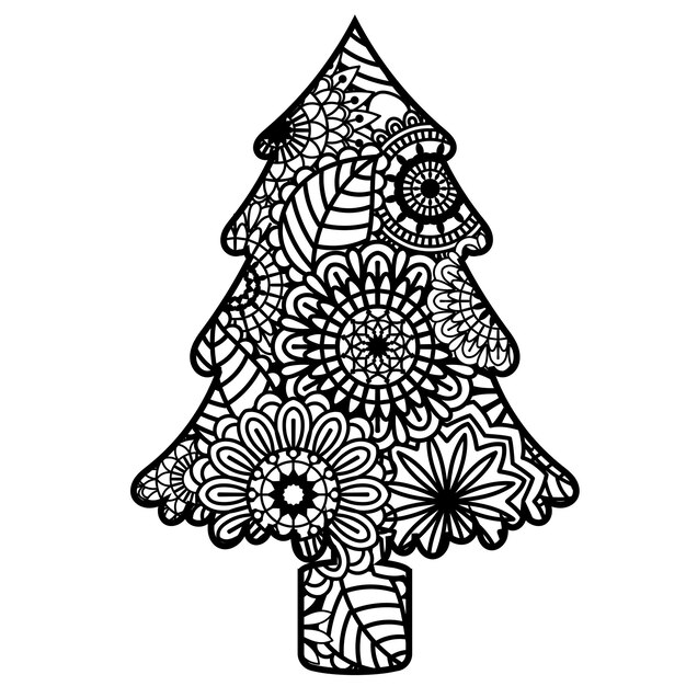 Decoración navideña zentangle aislado sobre fondo blanco.