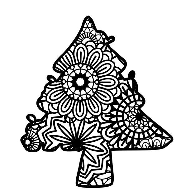 Decoración navideña zentangle aislado sobre fondo blanco.