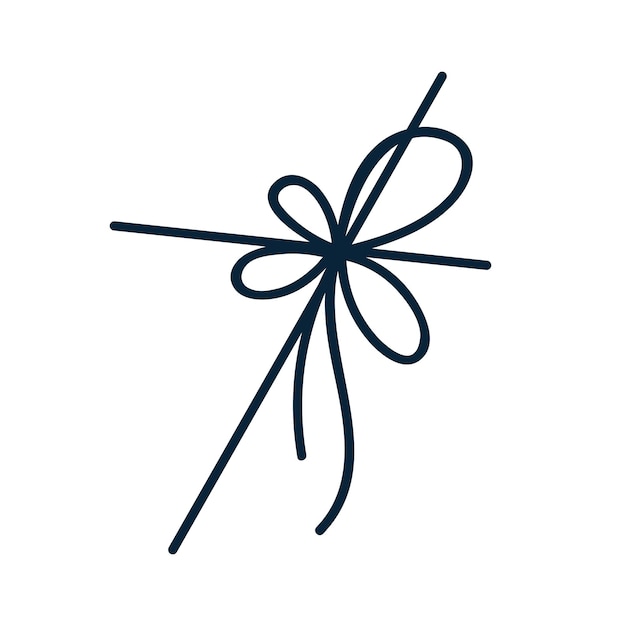 Decoración de nudo de arco de cuerdas cuerda atada encaje de hilo delgado con bucles de forma decorativa cordón de cinta para decoración de cajas de regalos festivas ilustración gráfica vectorial dibujada a mano aislada sobre fondo blanco