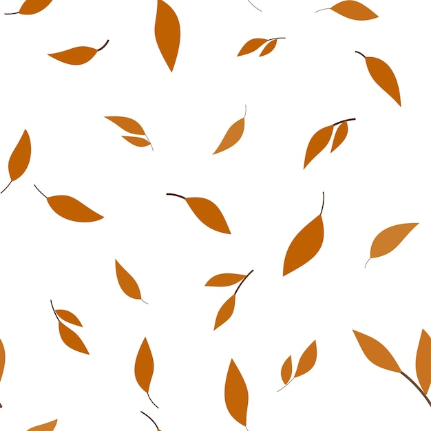 Decoración de otoño Planta monocromática patrón sin costuras Muchas hojas de sauce marrones sobre fondo blanco