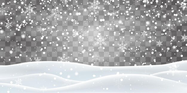 Decoración del paisaje de nieve caída de nieve con colinas congeladas aisladas en png