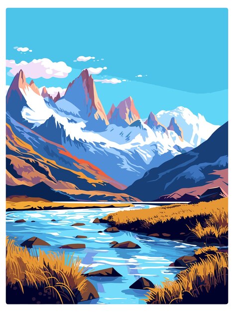 Vector decoración de la patagonia cartel de viajes de época cartel postal de recuerdo pintura de retratos ilustración wpa