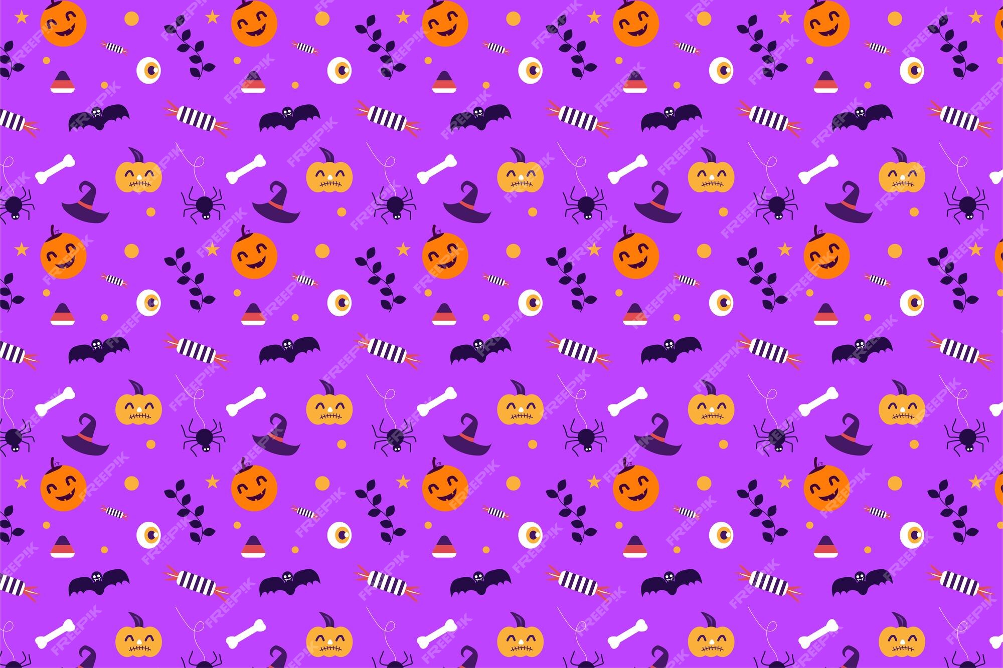 Decoración de patrón de miedo de halloween sobre un fondo púrpura diseño de  patrón de elemento de halloween para portadas de libros fondos de pantalla  y sábanas vector de patrón mínimo de halloween con brujería y calabazas |  Vector Premium