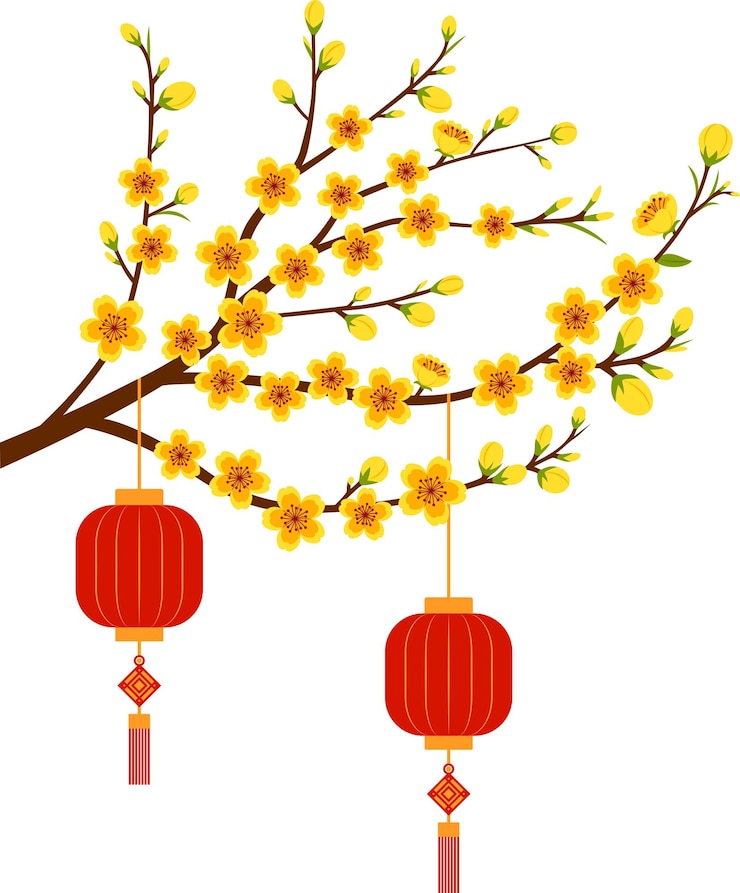 Vector decoración de la rama de la flor del albaricoque para las vacaciones de año nuevo ilustración del año nuevo lunar chino