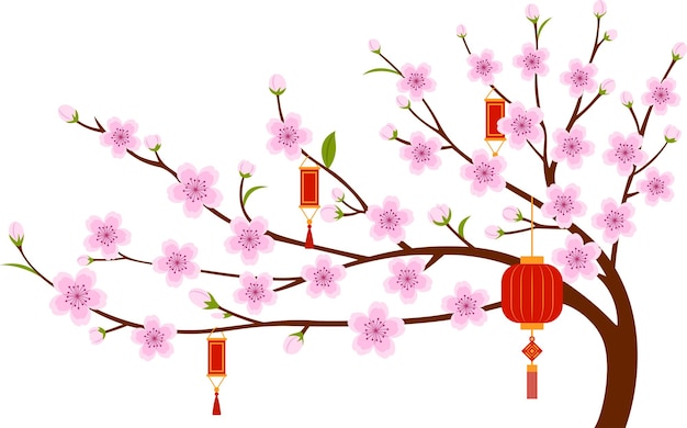 Decoración de la rama de la flor del melocotón para las vacaciones de Año Nuevo Ilustración del año nuevo lunar chino