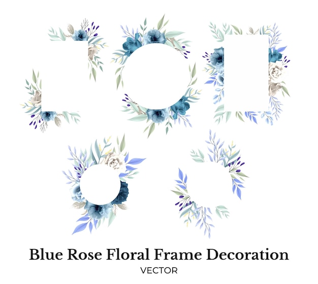 Vector decoración de ramo de marco de flor azul rosa