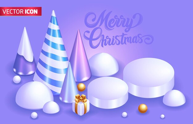 Decoración realista 3D isométrica 3D geométrica minimalista de árboles de Navidad para el folleto resumen de Navidad