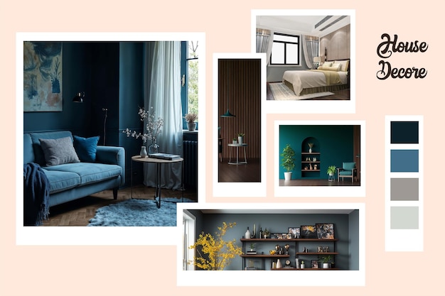 Decoración de la sala de estar azul malhumorada