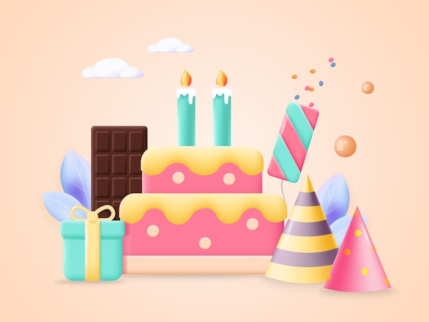 Decoración de tarjeta de feliz cumpleaños con dulces de vector