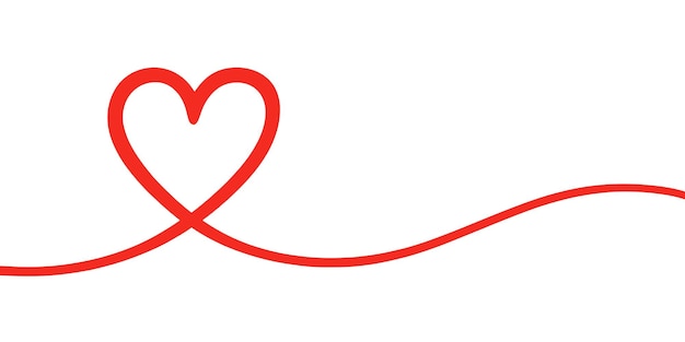 Decoración de tarjetas de línea vectorial de cinta de corazón Banner celebración del aniversario de amor romántico