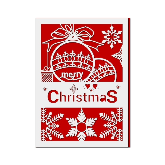 Decoración de tarjetas de Navidad blancas rojas de dos capas con copos de nieve y estrella de bola