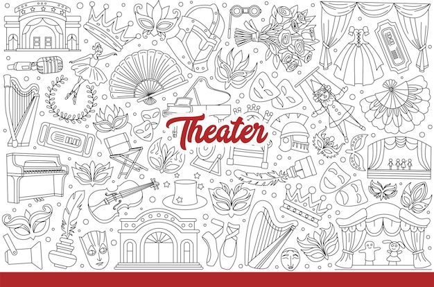 Decoración teatral y equipo o ropa para artistas escénicos dibujado a mano