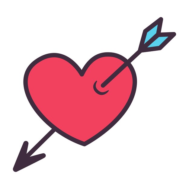 Decoración tradicional del día de San Valentín Ilustraciones en estilo de dibujos animados Corazón atravesado por una flecha