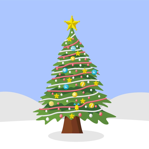 Decoración de vacaciones de árbol de Navidad Vector de colores verdes