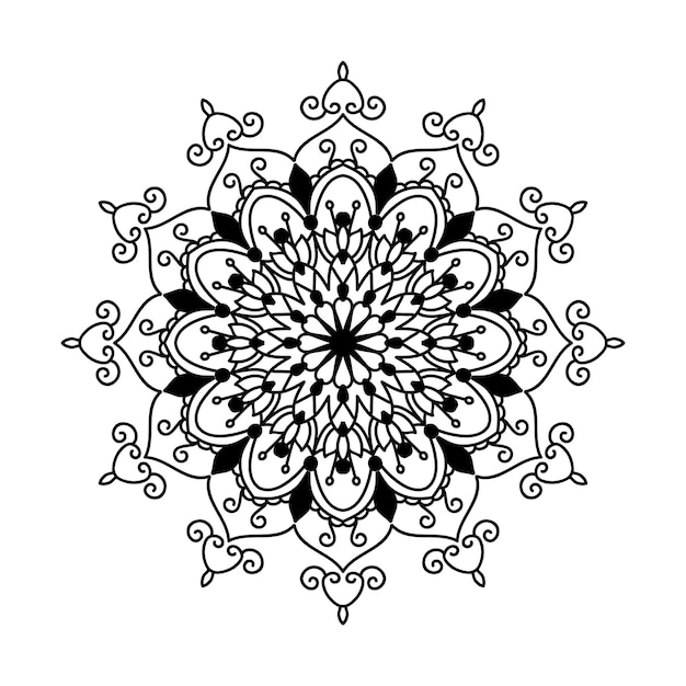 Decoración vectorial de arte de línea de mandala en fondo blanco