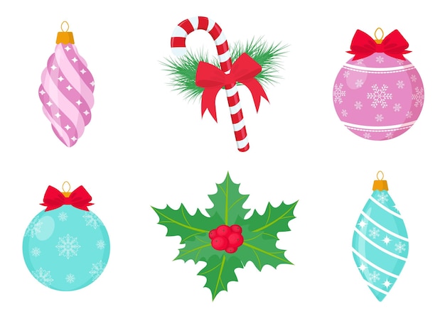 Decoraciones para árboles de Navidad conjunto aislado ilustración vectorial