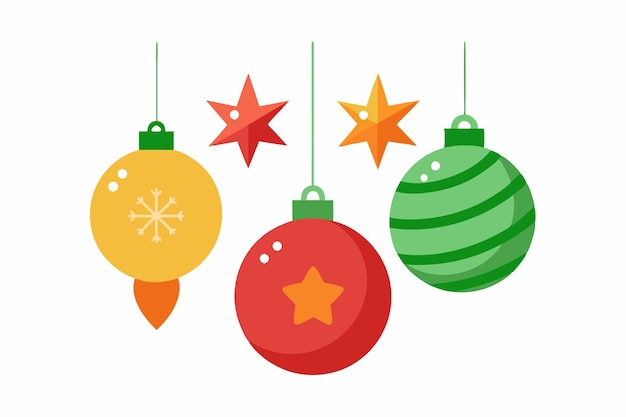 Decoraciones de árboles de Navidad Ilustración vectorial Clipart de dibujos animados y diseño de arte de líneas