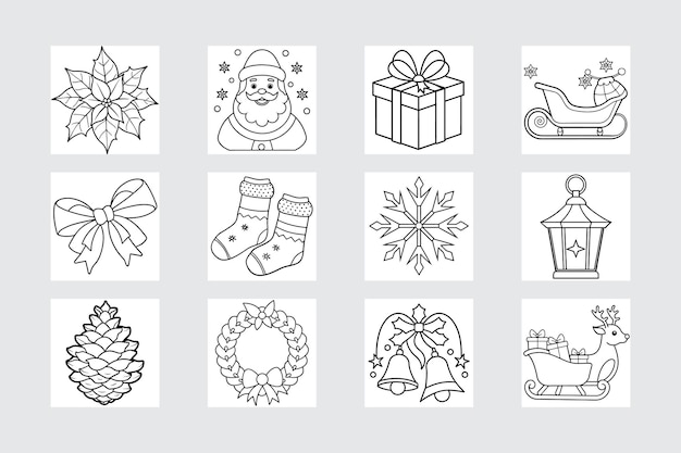 Decoraciones artísticas de línea de Navidad Set Vector